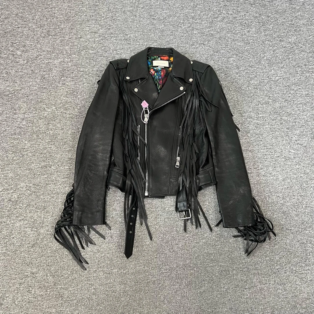 99新 GUCCI/古驰 Gucci 流苏机车皮衣