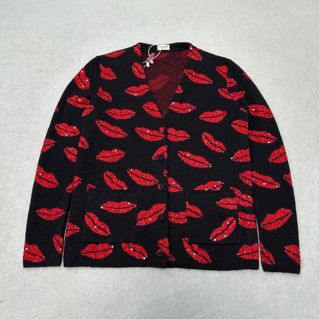 99新 Saint Laurent Paris slp红唇 针织 开衫s码