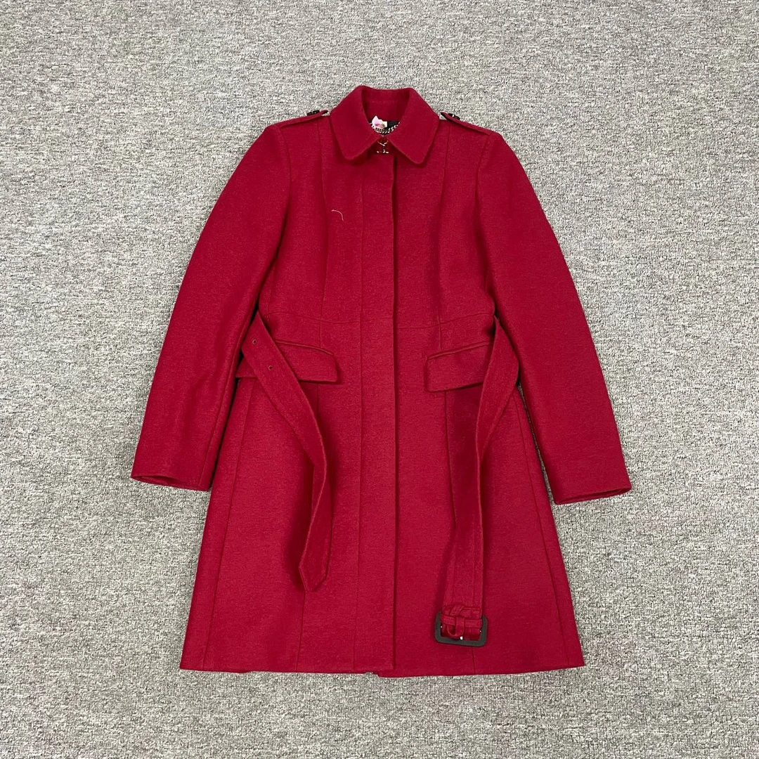 99新 BURBERRY/博柏利 Burberry 红色羊毛大衣 uk4