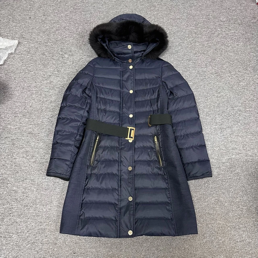 99新 BURBERRY/博柏利 burberry 藏蓝色羽绒服长款收腰 uk8