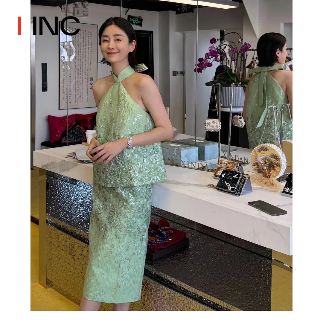 糖心旦 24SS新款绿色蝴蝶结挂脖外穿女吊带背心上衣 IINCBOUTIQUE