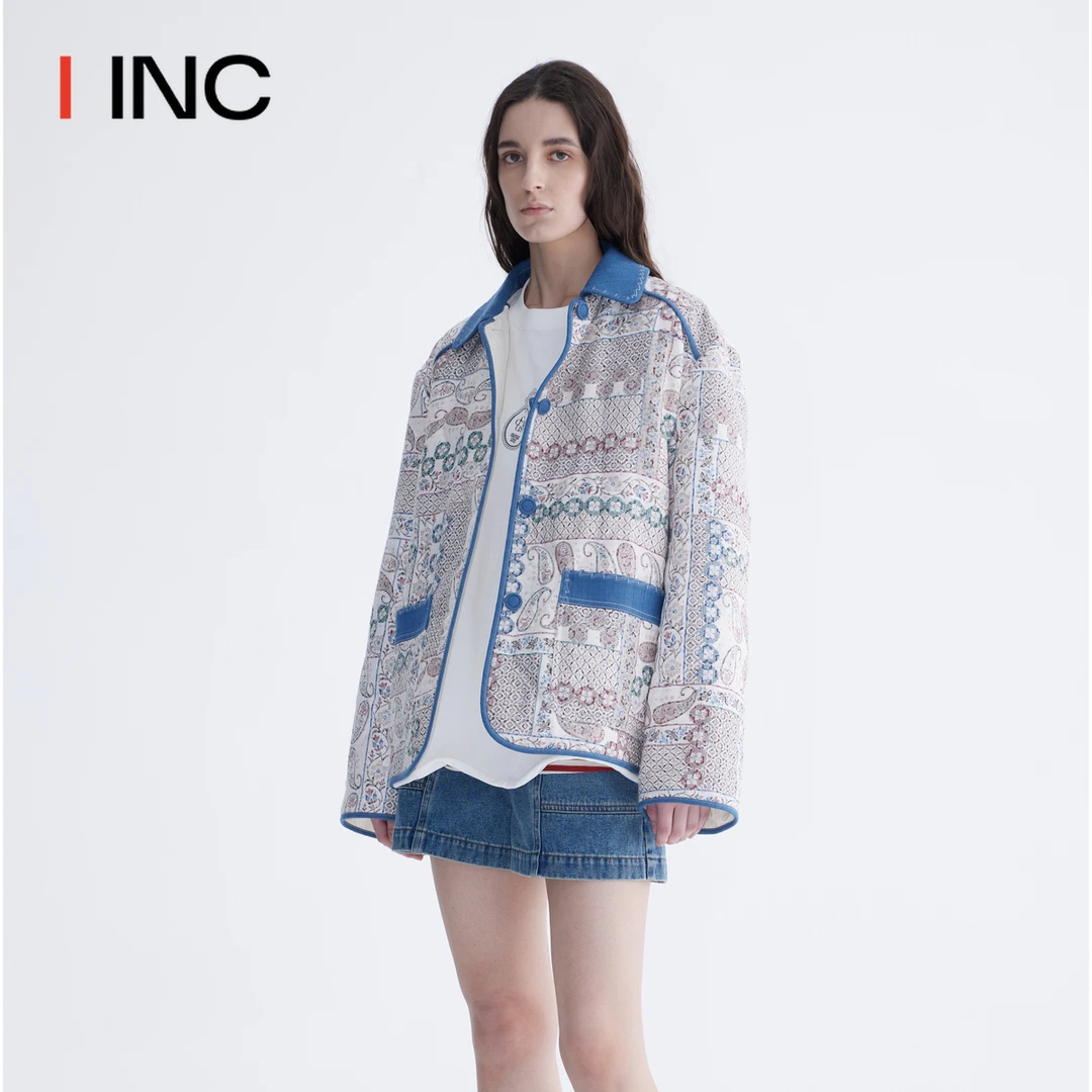 ICE DUST 24PF新款时尚翻领双面穿拼牛仔色棉服女 IINCBOUTIQUE