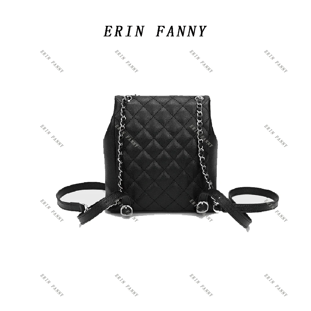 Erin Fanny双肩包包女2024新款真皮菱格链条包迷你旅行小背包