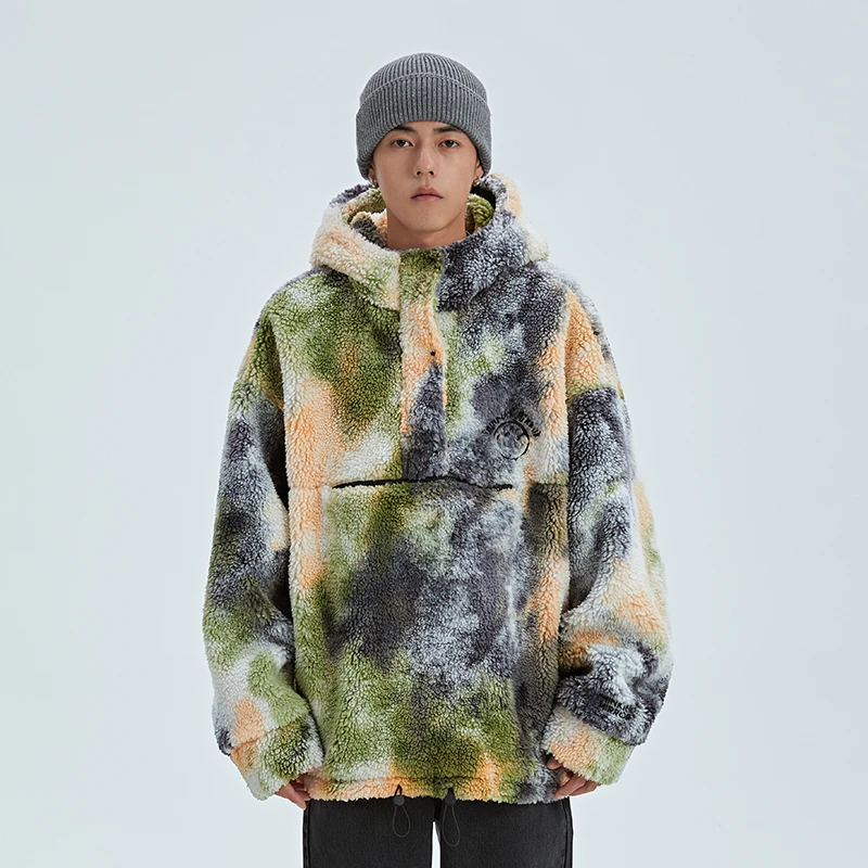 Fun潮牌花生粒绒卫衣男潮ins连帽秋季笑脸宽松情侣扎染外套刺绣