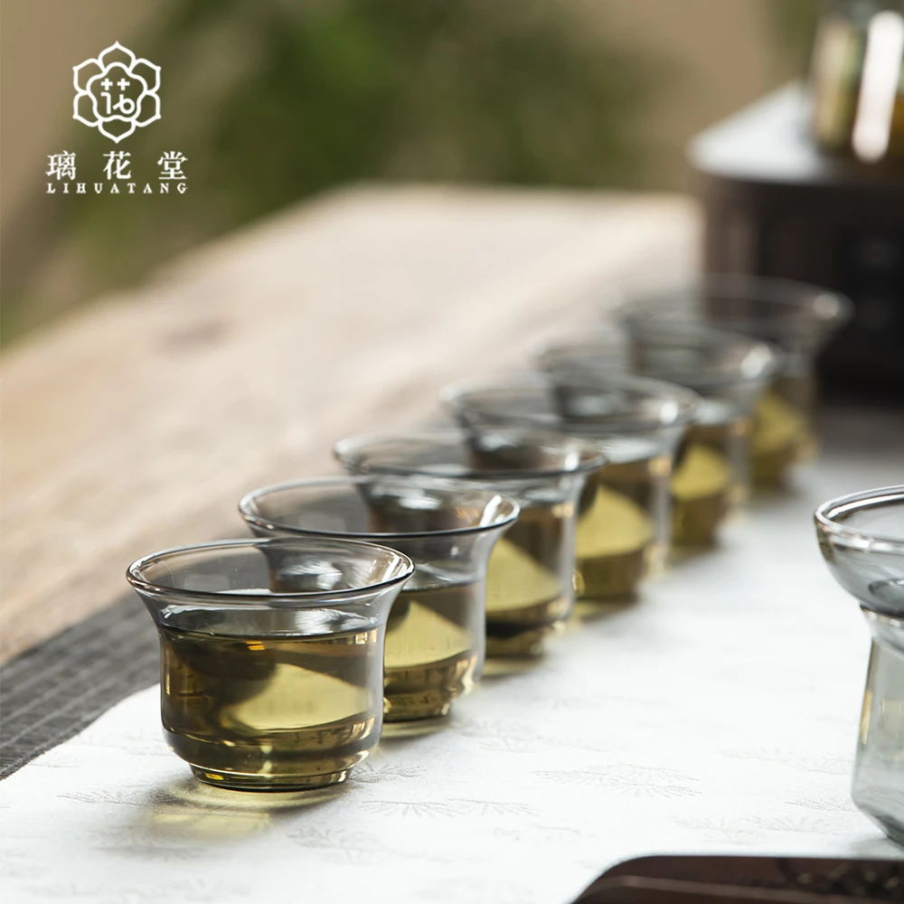 6只笑口常开透黑料品杯高档喝茶小杯子高硼硅耐热玻璃品杯