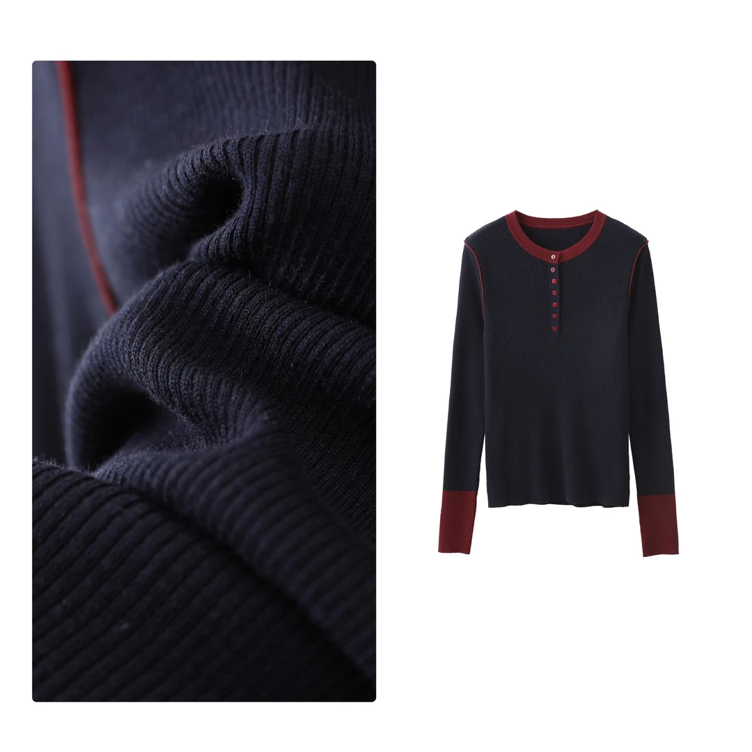 B 门店419！宝藏百搭款/软糯绵羊毛抗起球撞色减龄针织毛衣女T3942