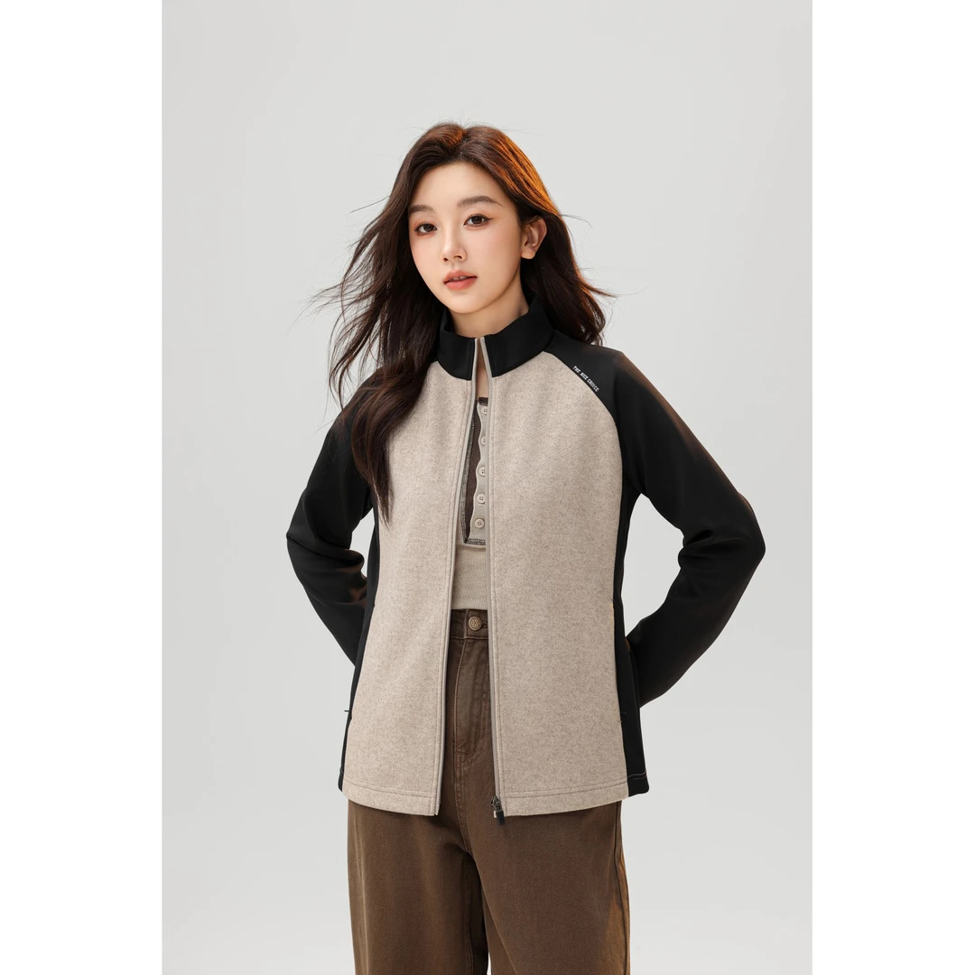 门店35&9！bo厂出，超蕝显瘦/摇粒绒立领修身撞色短款外套女 C19479