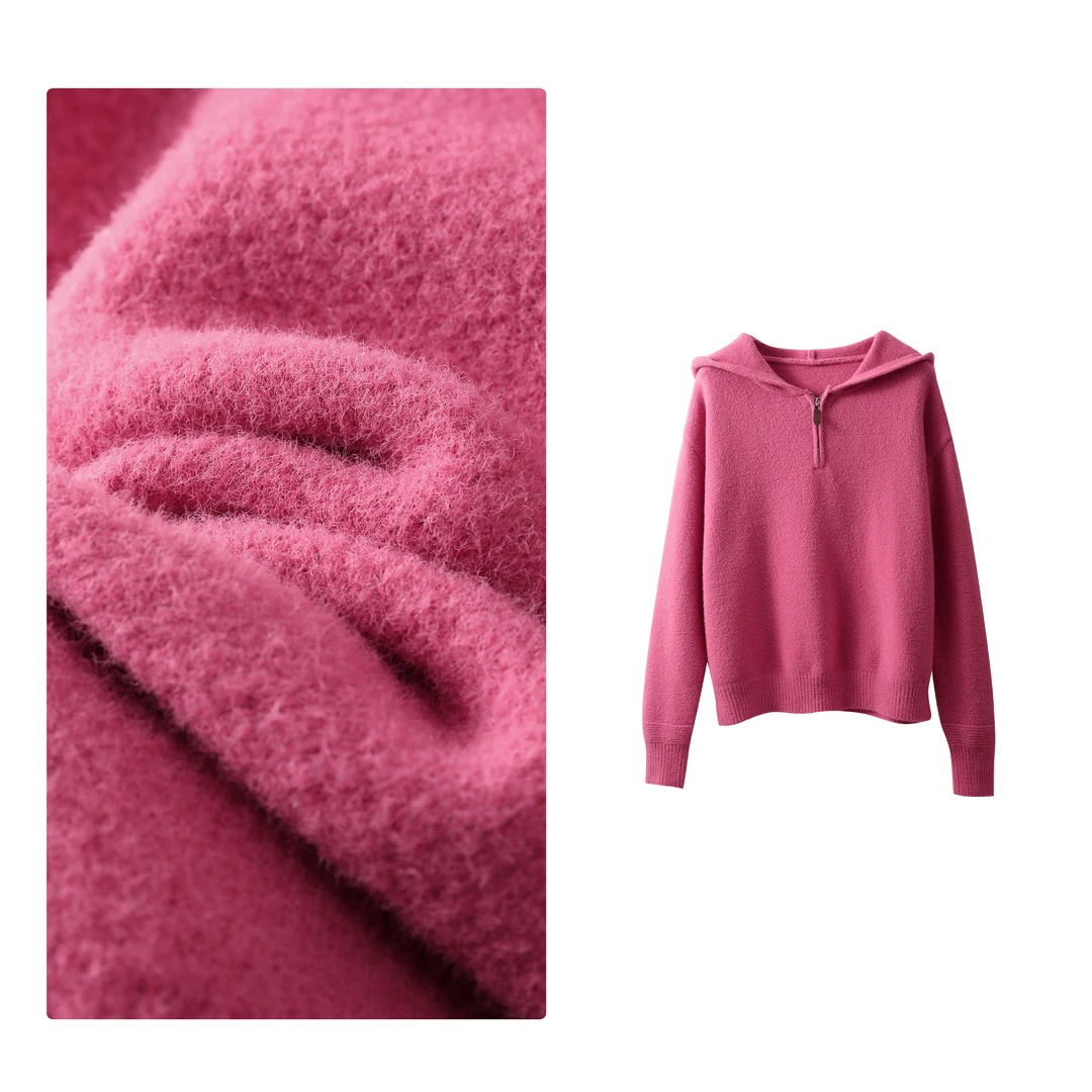 B 门店4&79！韩国绒帽衫」火龙果色巨显白/超软糯亲肤针织上衣T4353