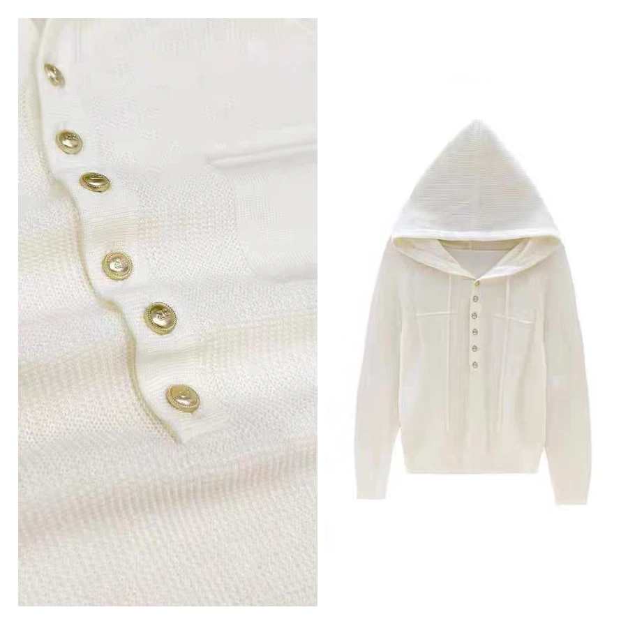 B 门店499！闲适感拿捏~超细绵羊毛连帽设计感针织上衣女 T4131