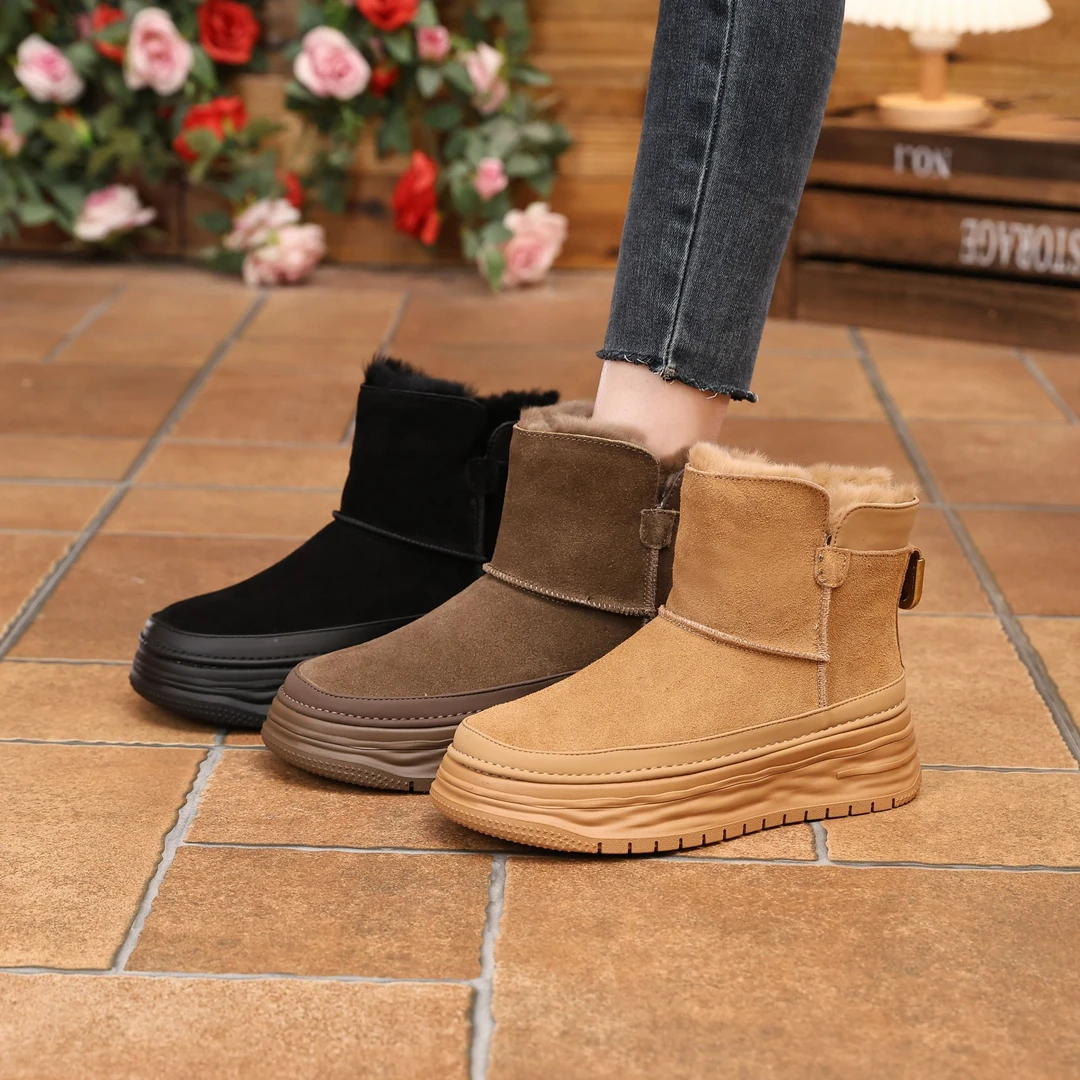 B 门店6&49！升级款，兔毛鞋口/牛反绒皮厚底加绒保暖雪地靴 C19332