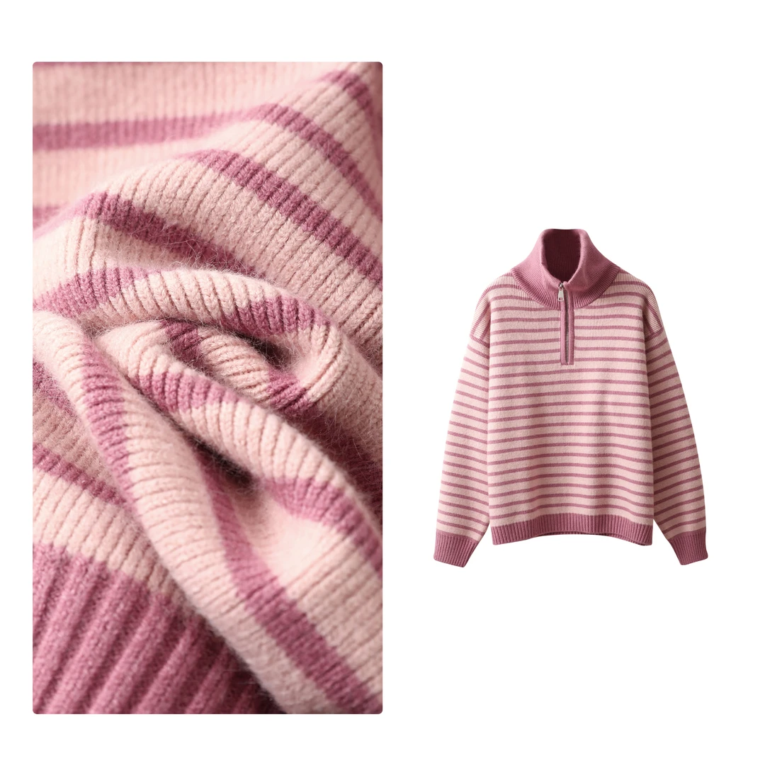 B 门店4&59！北极绒，篙颜条纹/重磅700g加厚抗寒针织上衣女 T4357