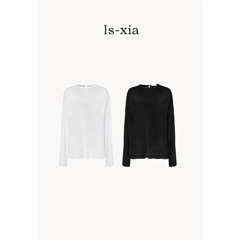 【月川】定织桑蚕丝褶皱肌理感极简上衣压褶打底宽松白色  FS23092