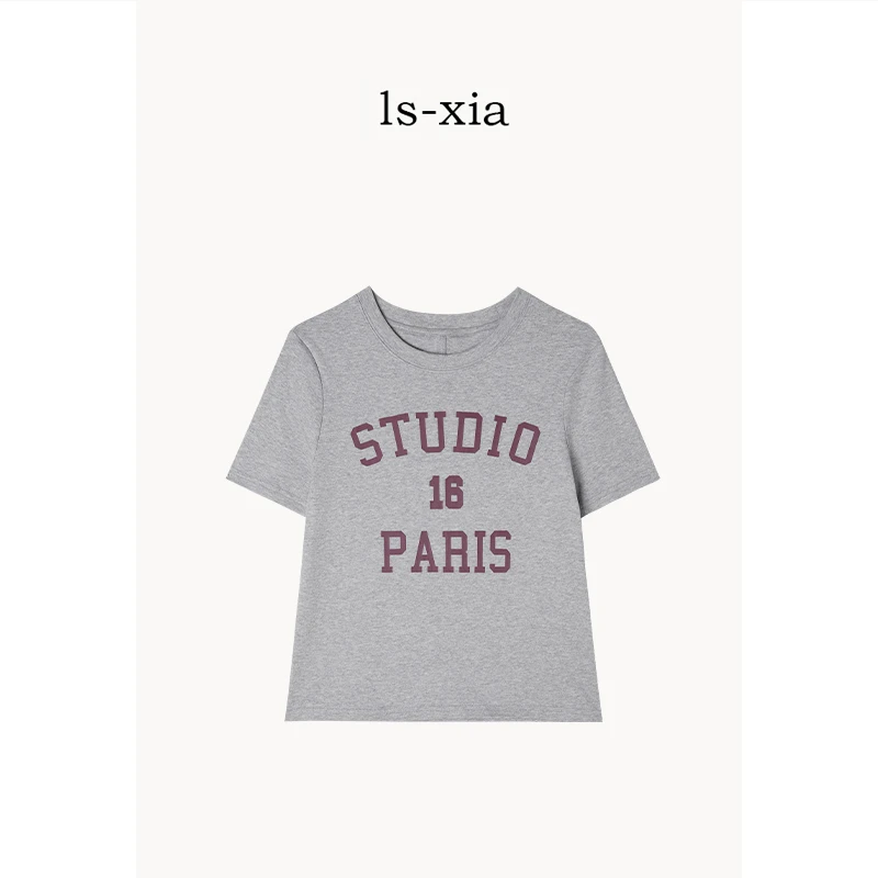 【16号T】灰底红色字母撞色 时尚轻都市微宽松T恤圆领亲肤 24YZ8003