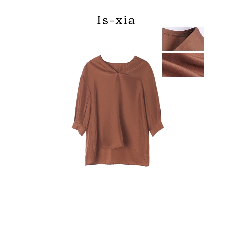 【听闻黄昏】原创电力纺定染设计极简V领显瘦百搭女 23TY031