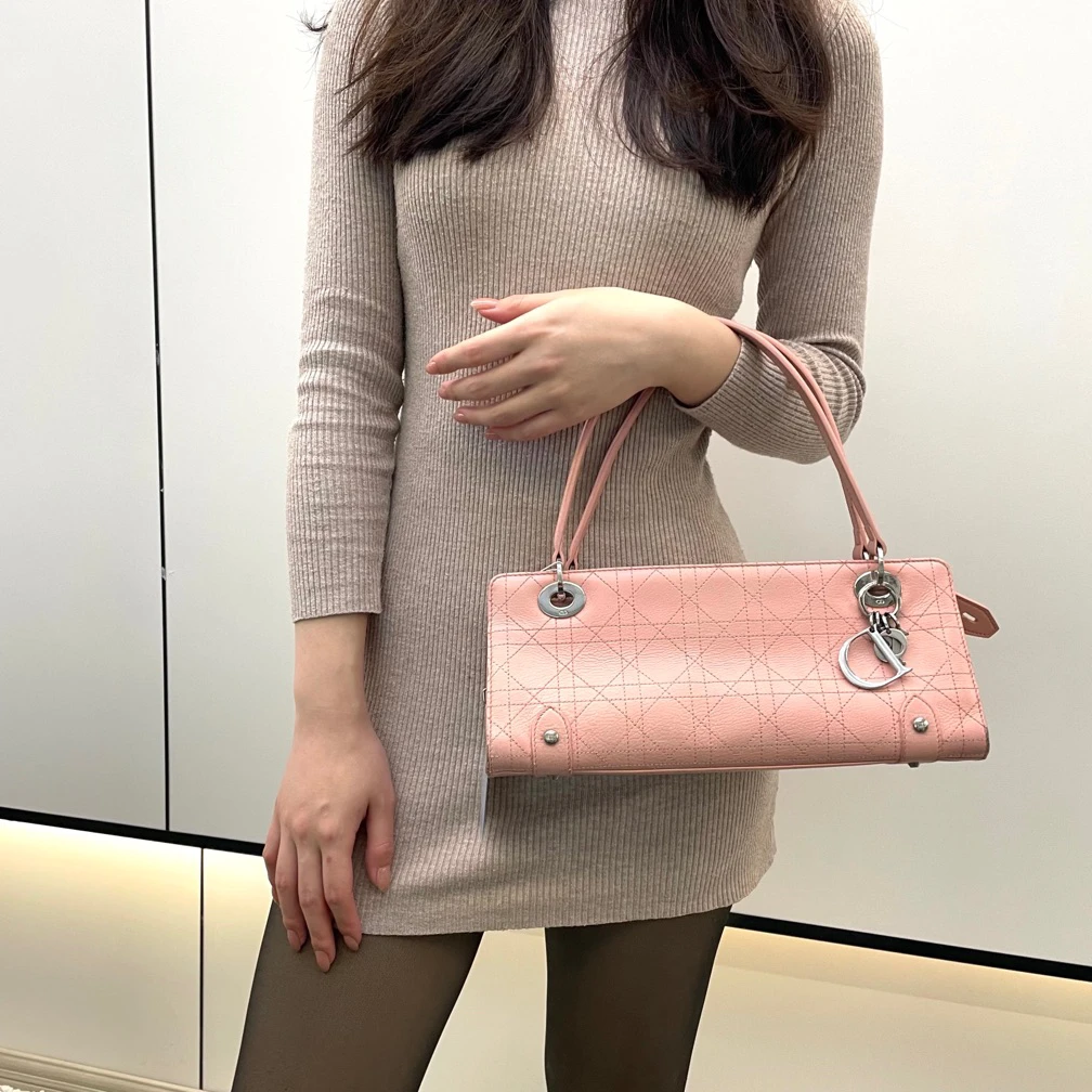 95新 DIOR/迪奥 粉银横版戴妃包/32/AG1012001602