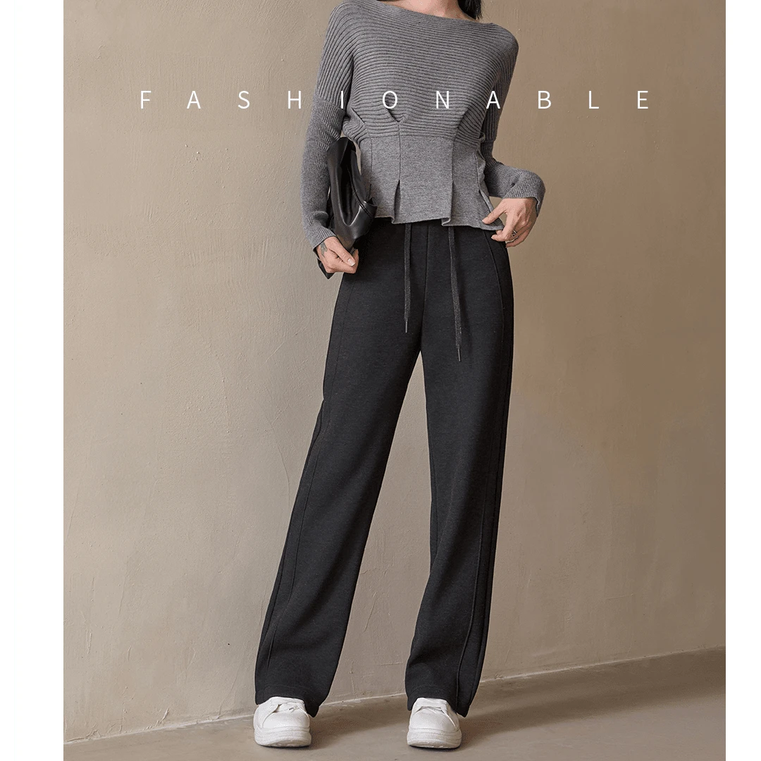 雅鹿新款加厚显瘦高腰秋冬垂感直筒裤82725