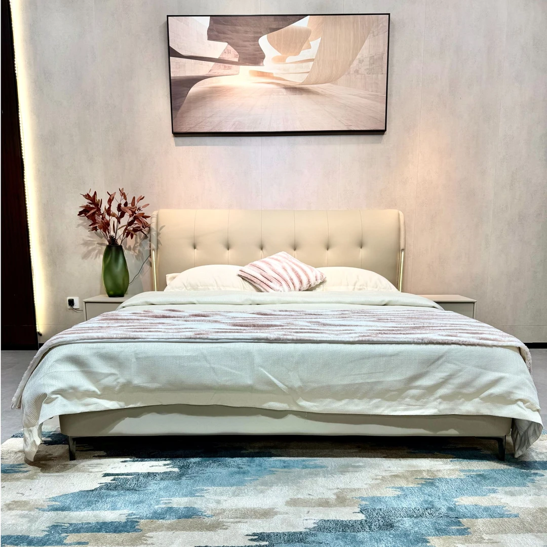 钢琴键6o8轻奢简约大床主卧室可选高箱皮艺现代意式高端2米定制