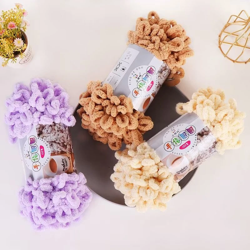 新品手指圈圈毛线网红款钩针 毛毯抱枕盖毯手工编织diy手编毛线