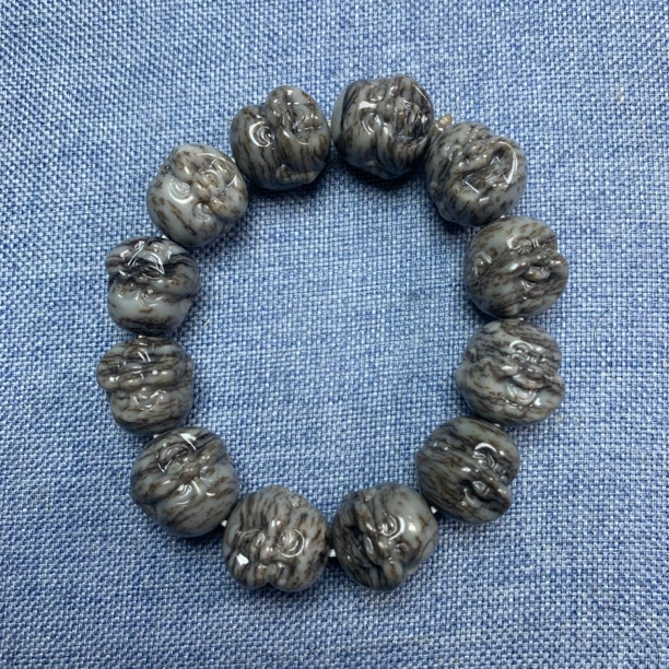 和田玉糖花苏工精雕弥勒佛头精美手串颗颗手工雕刻笑口常开手链