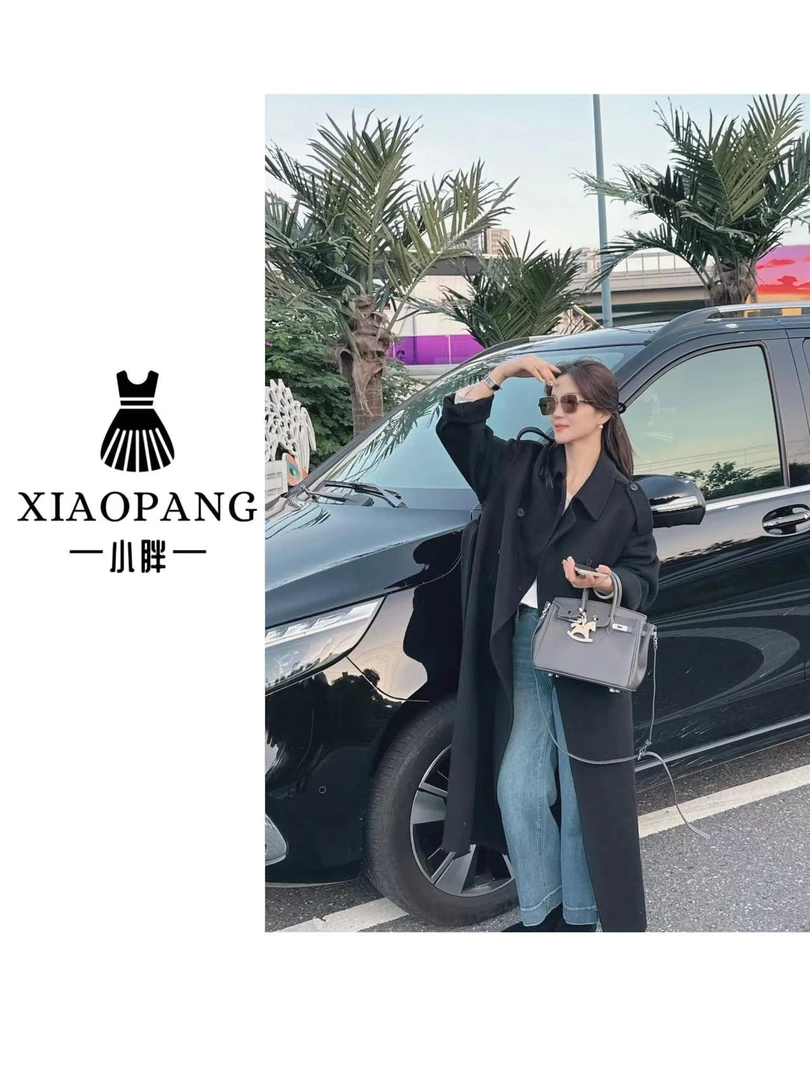 【小胖家】98011秋冬翻领双排扣中长款大衣