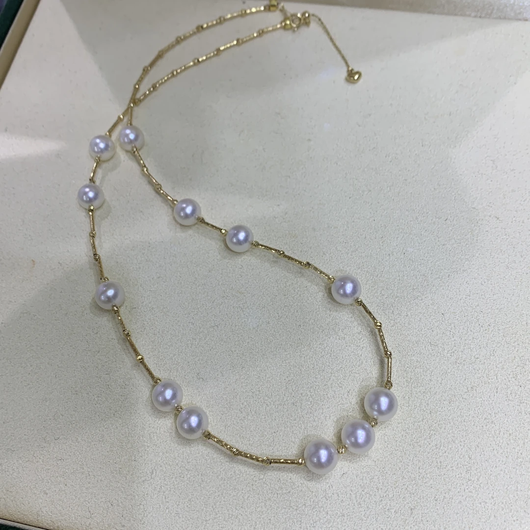 七分「璀璨」7-7.5mm海水akoya满天星项链 搭配18k金 有设计感～