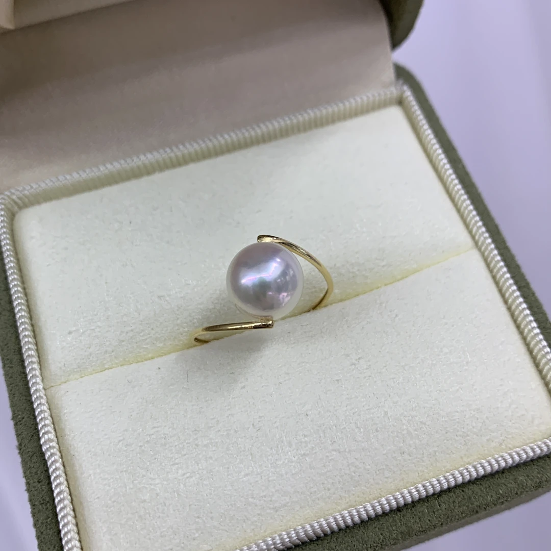 七分「暖阳」8.5-9mm海水akoya戒指 极强光正圆 搭配18k金 日常百搭