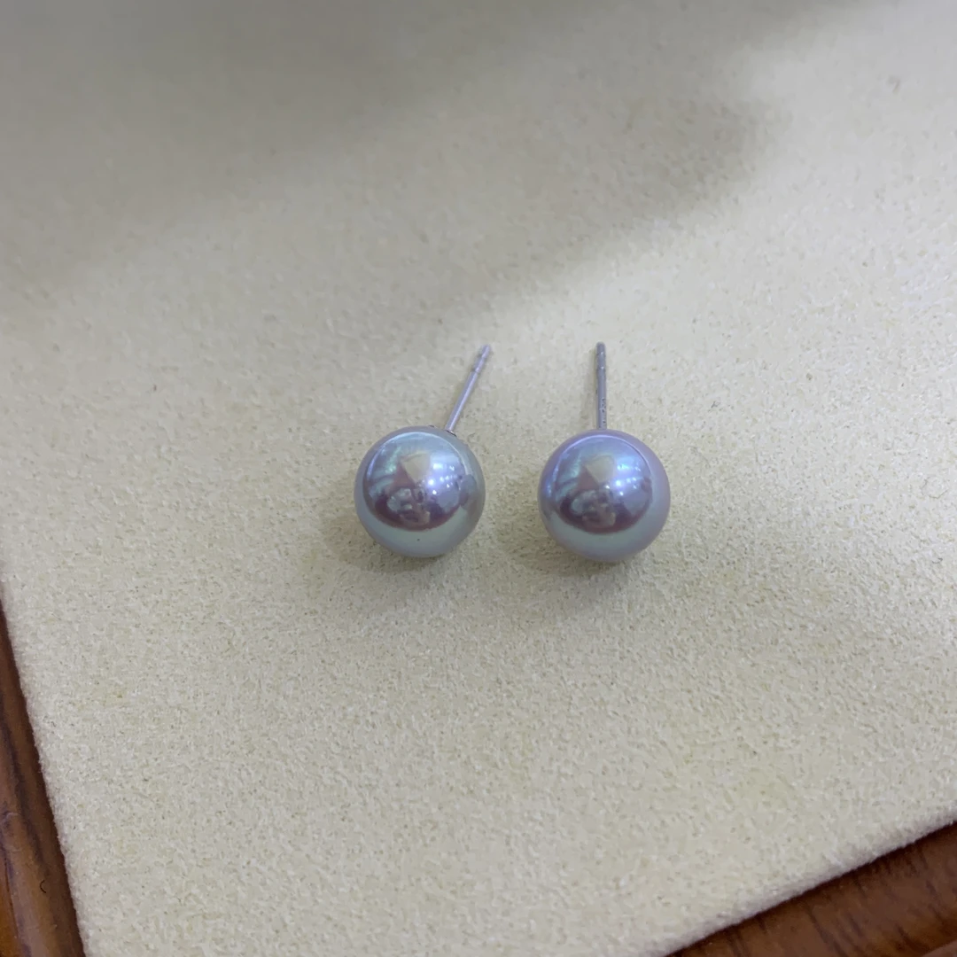 七分「星辉」6.5-7mm海水akoya真多麻色耳钉无调色天然色 高级清冷