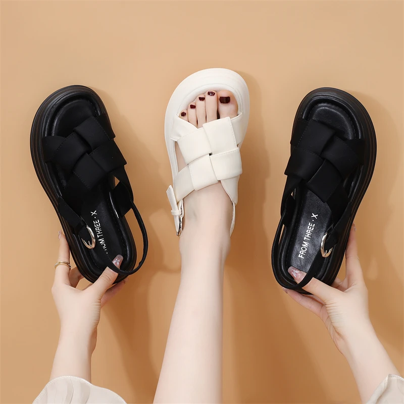 中跟凉鞋女露趾厚底2025年新款配裙子软底罗马沙滩鞋软底34小码33