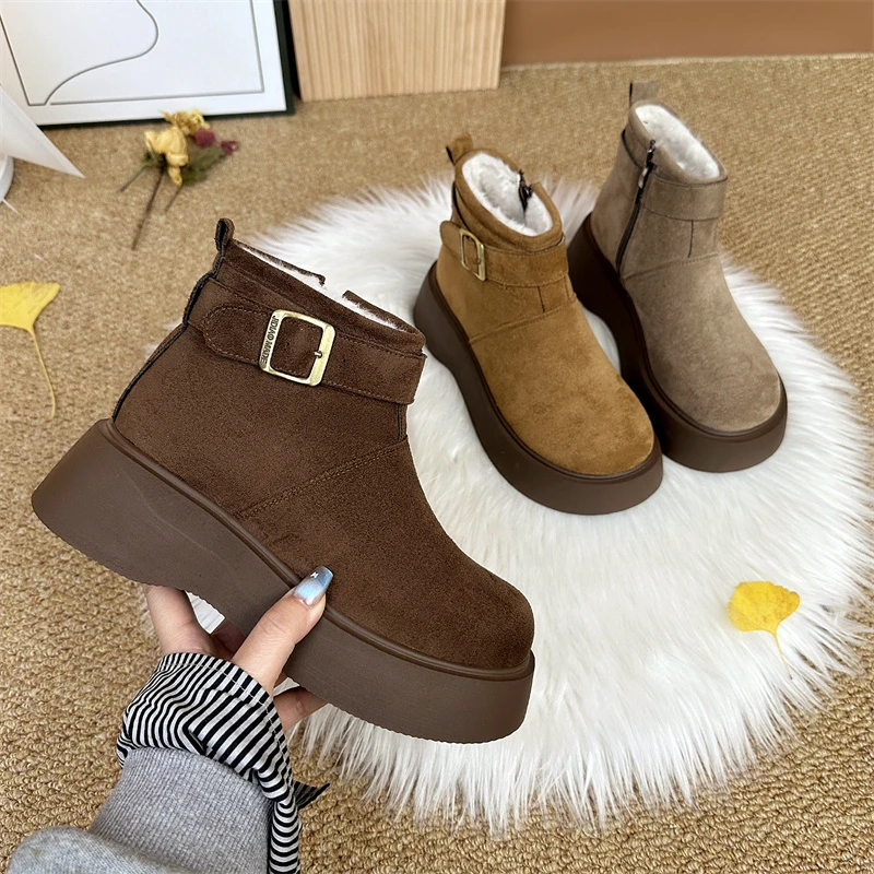 【高品质】厚底加绒勃肯鞋女时尚显瘦2024新款冬季保暖软底防滑棉鞋