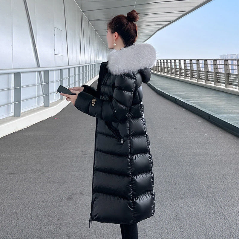 白鸭绒仿狐狸毛领羽绒服女长款修身显瘦加厚中长款羽绒服韩版大码