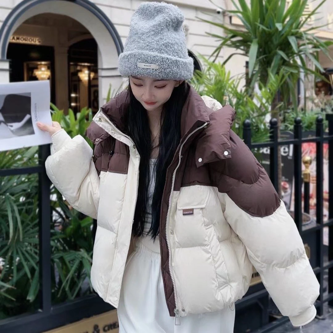 羽绒服女短款2023年冬季新款韩版设计感宽松白鸭绒面包服外套