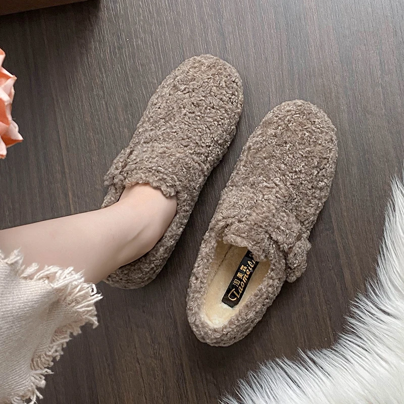 羊羔毛加绒勃肯鞋女冬季一脚蹬毛毛鞋保暖豆豆棉鞋大码女鞋41到43