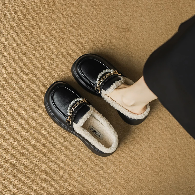 厚底松糕毛毛拖鞋女秋冬外穿加绒包头半拖网红棉拖大码女鞋41一43