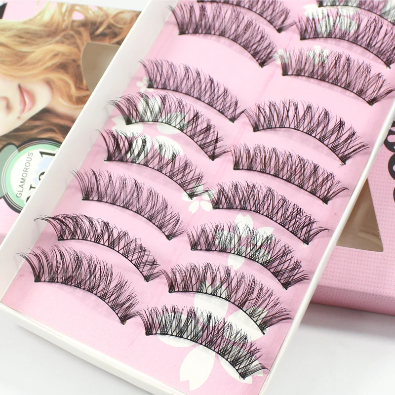 纯手工假睫毛自然交叉浓密仿真眼尾加长款卷翘柔软棉线梗贴眼睫毛