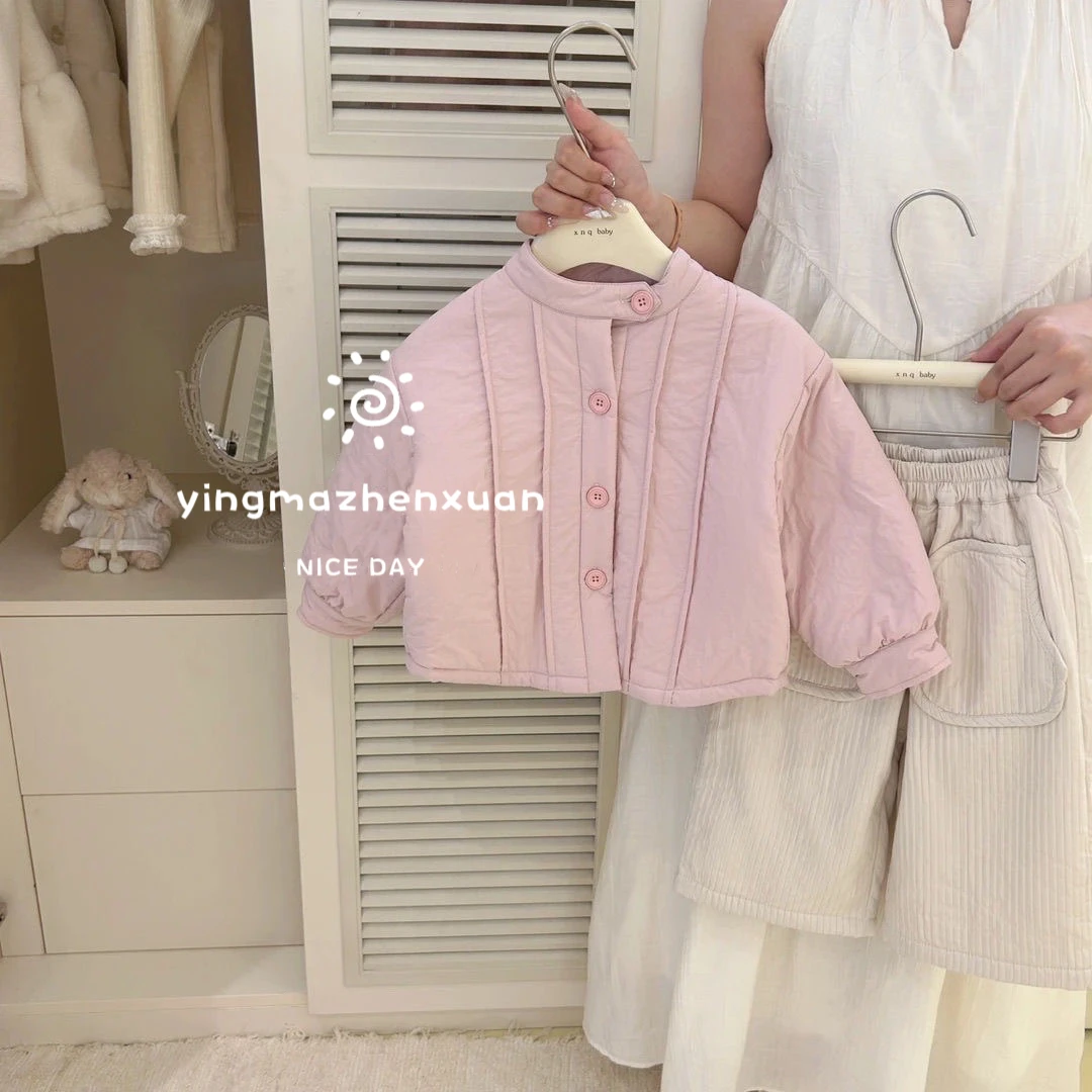 韩版女童秋冬加厚棉衣新款女宝宝粉色甜美棉服洋气加绒休闲裤