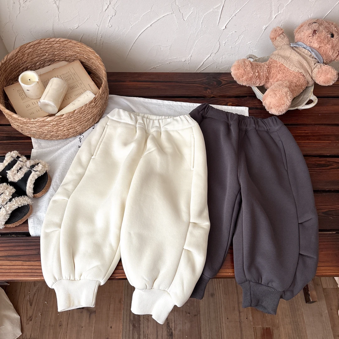 女童休闲裤秋冬新款韩系中大童宽松百搭长裤男女宝宝加绒束脚裤子