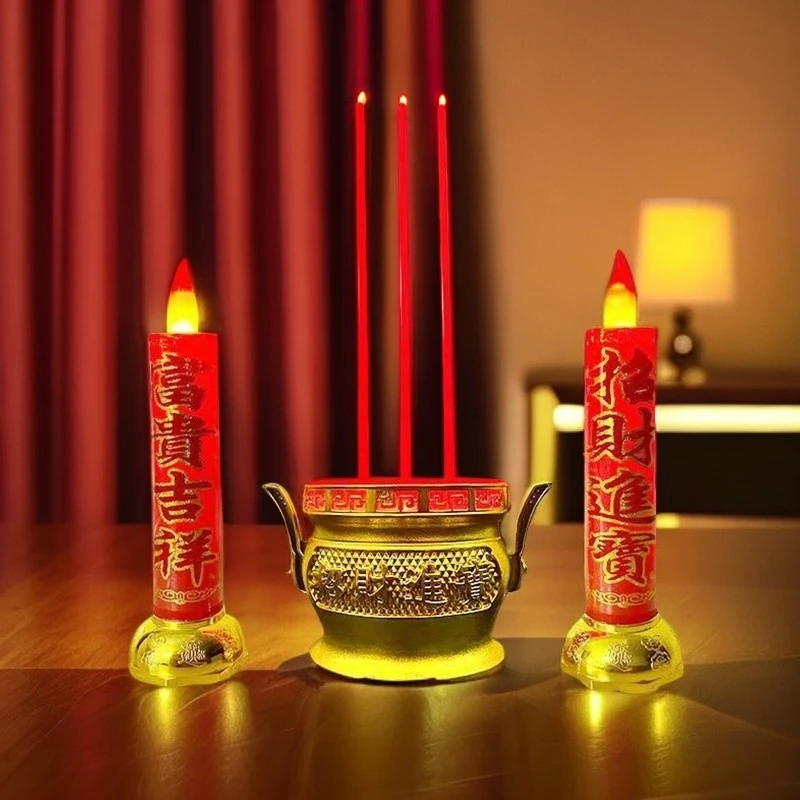 烛台led电香炉电蜡烛财神仿真蜡烛灯家用环保过年乔迁关公长明灯