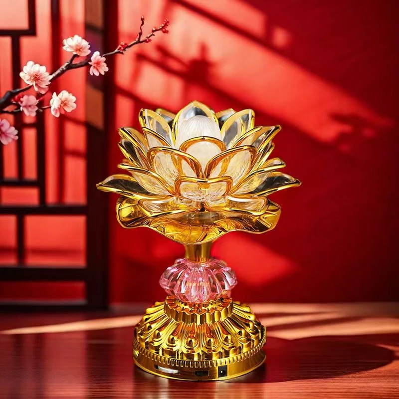 LED七彩莲花灯家用观音烛台插电电池两用烛台电子蜡烛供灯荷花灯