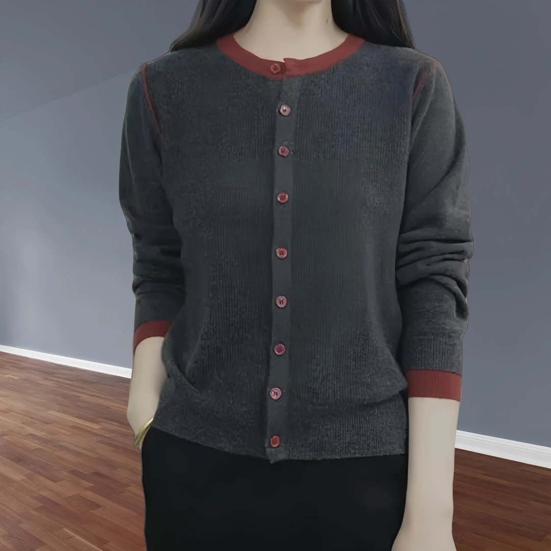 秋冬通勤气质长袖针织衫女春秋圆领宽松妈妈装秋季开衫外套