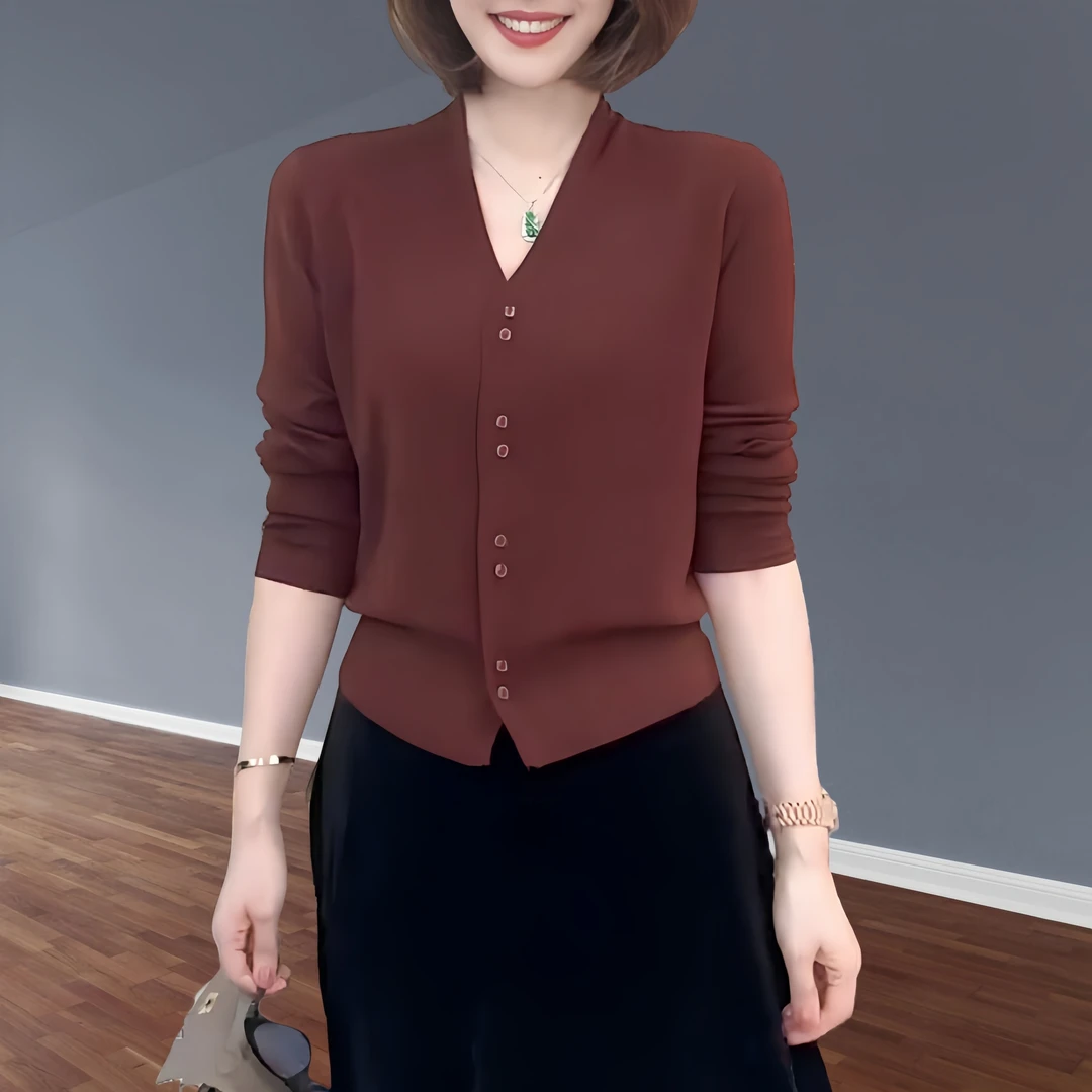 春秋百搭显瘦V领长袖妈妈装针织衫女宽松时尚洋气妈妈微胖小衫