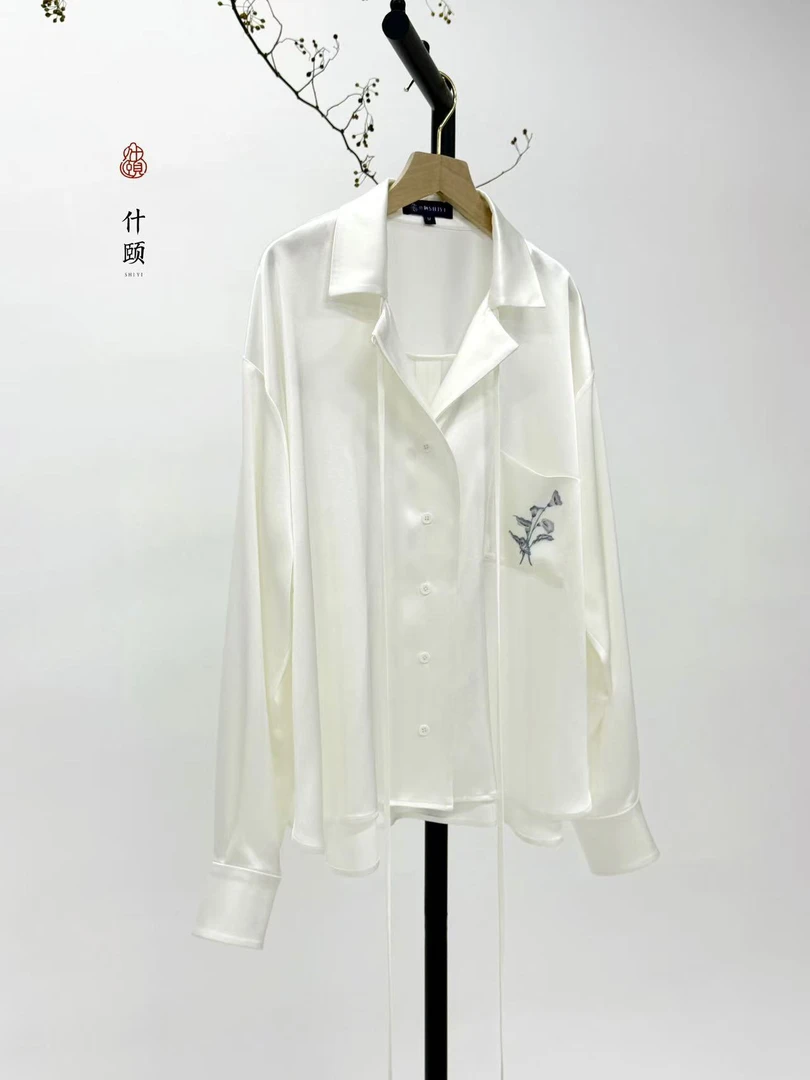【博物馆典藏级别非遗苏绣】重缎马蹄莲刺绣衬衫-工期一个月