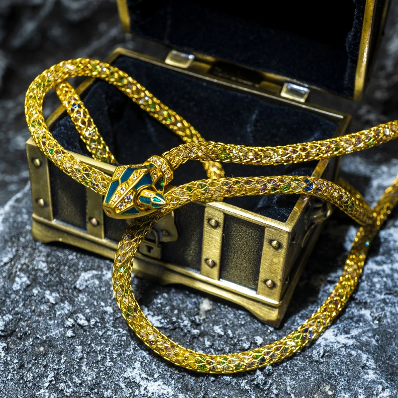 【六官珠宝】黄金灵蛇可调节项圈个性新款足金锁骨百搭编织时尚项链