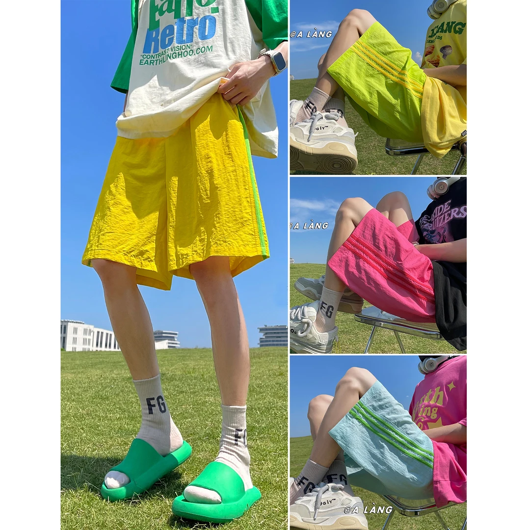 【10802包邮】2025夏季新款青少年学生多巴胺彩色条纹速干短裤潮