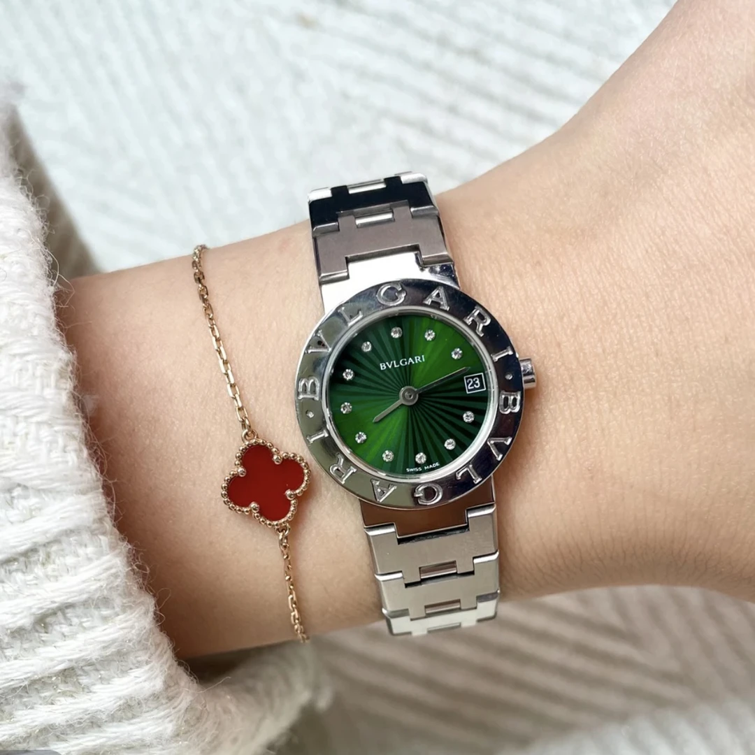 95新 BVLGARI/宝格丽 绿盘/石英表/后钻/BG090/23盘