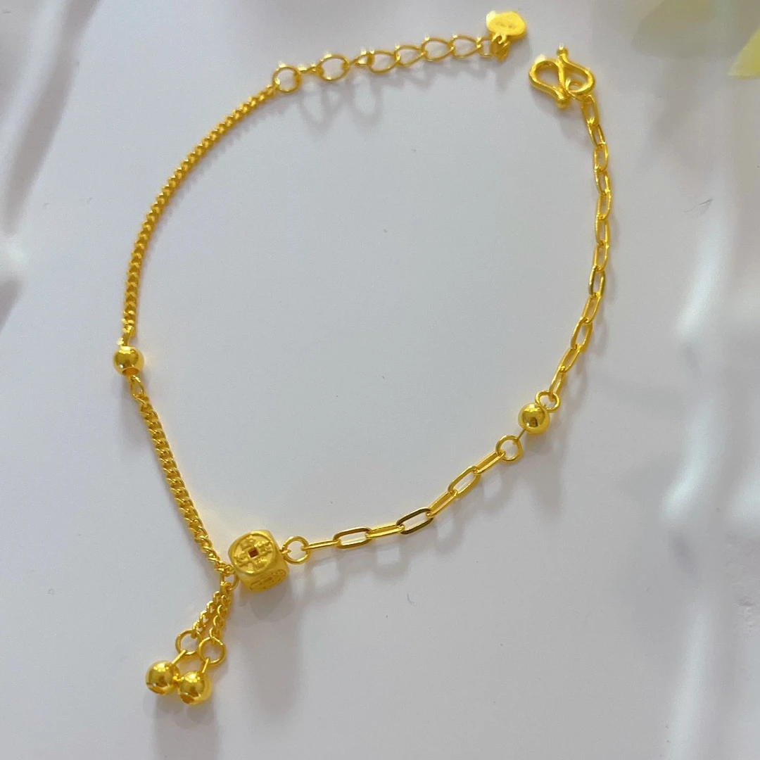 赛菲尔万足®足金设计款蹦迪珠闪亮黄金手链七夕礼物