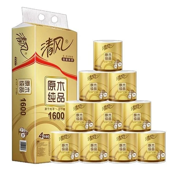 清风 原木纯品金装4层卷筒卫生纸 160g*10卷/袋