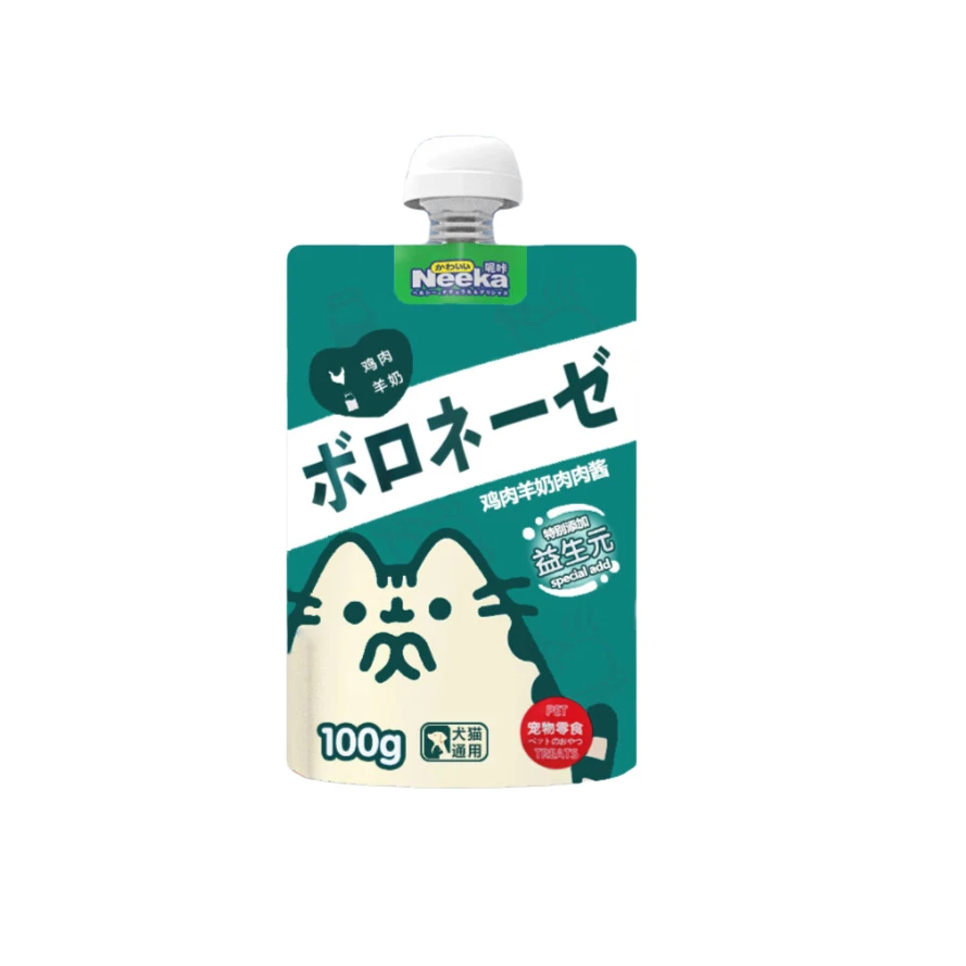 呢咔 宠物零食鸡肉羊奶咕噜酱零食 100g/袋 宠物食品 猫咪零食