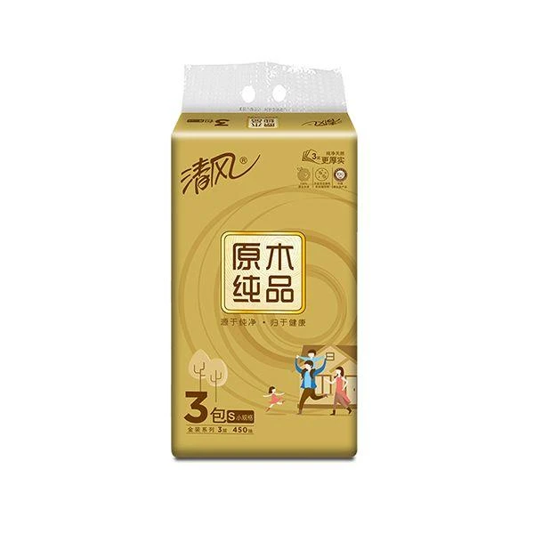 清风 原木纯品金装抽取式面巾纸 150抽*3包/提