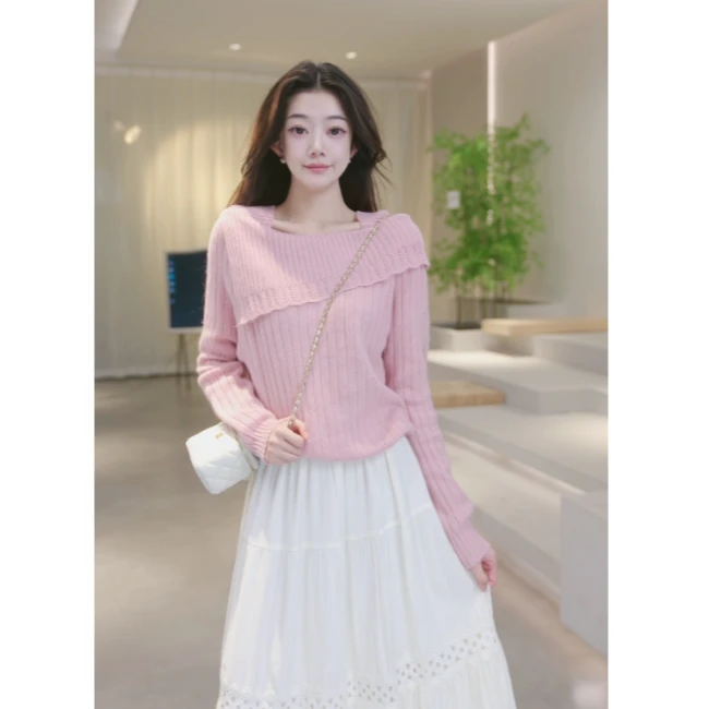 Basic House/百家好【妙妙】新款一字肩长袖针织衫-2 B0824B5C562