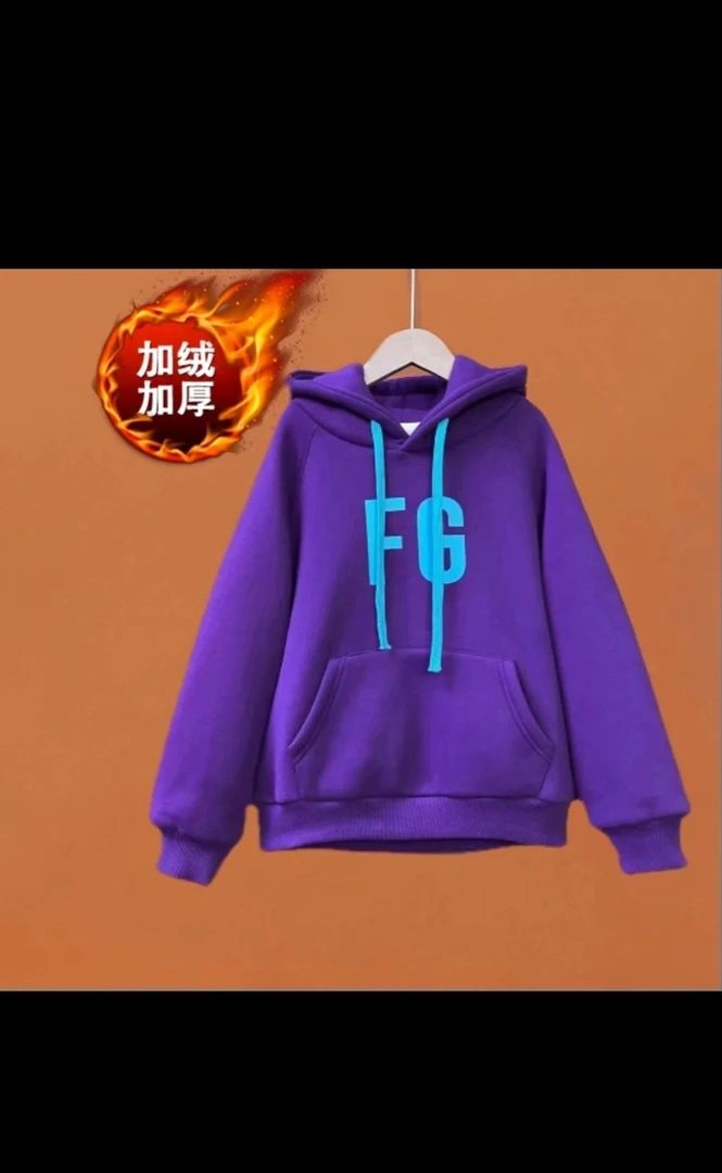 ZJ下紫色加绒厚连帽卫衣